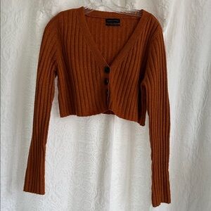 Urban Outfitters Ribbed Cropped Cardigan - Burnt Orange
